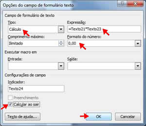 Opções do campo de formulário texto Opções do campo de formulário texto