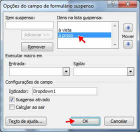 Opções do campo de formulário suspenso Opções do campo de formulário suspenso