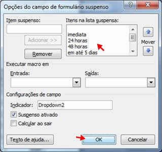 Opções do campo de formulário suspenso Opções do campo de formulário suspenso