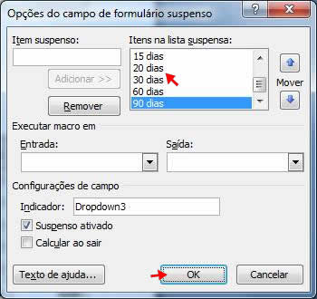 Opções do campo de formulário suspenso Opções do campo de formulário suspenso