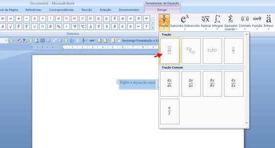 Adicionar fração no Word