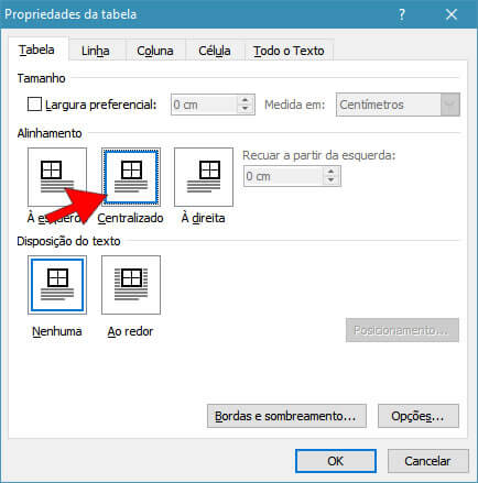centralizar tabela