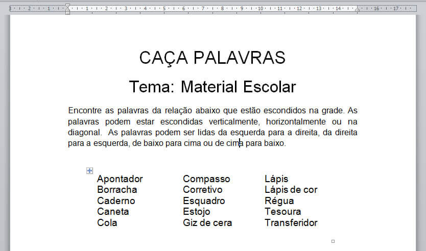 lista de palavras