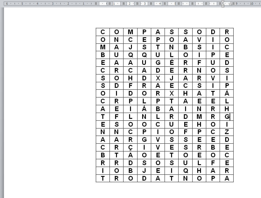 tabela preenchida com letras tabela preenchida com letras