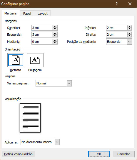 Configuração de página segundo as normas abnt