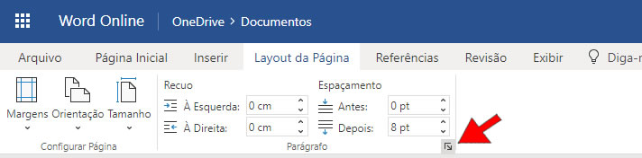 Pargrafo no Word Online