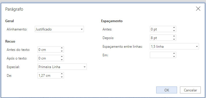 Configurar Pargrafo no Word Online