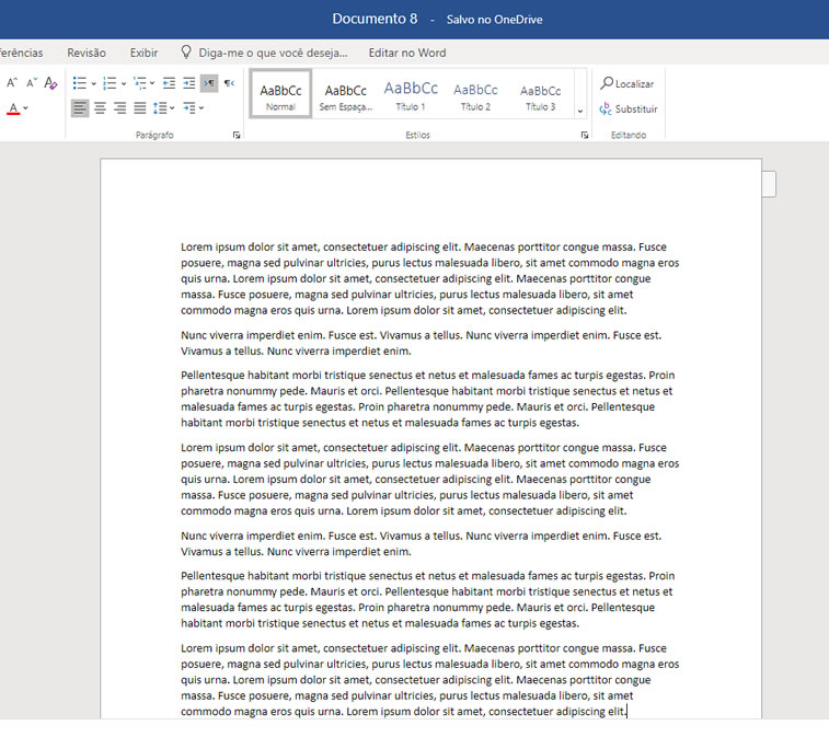 texto no Word Online texto no Word Online