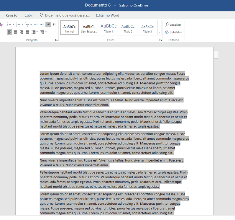 texto selecionado no Word Online texto selecionado no Word Online