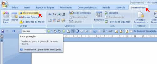 Parar gravação de macro Parar gravação de macro