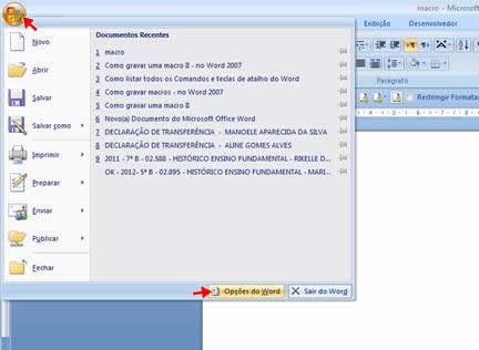 Opções do Word