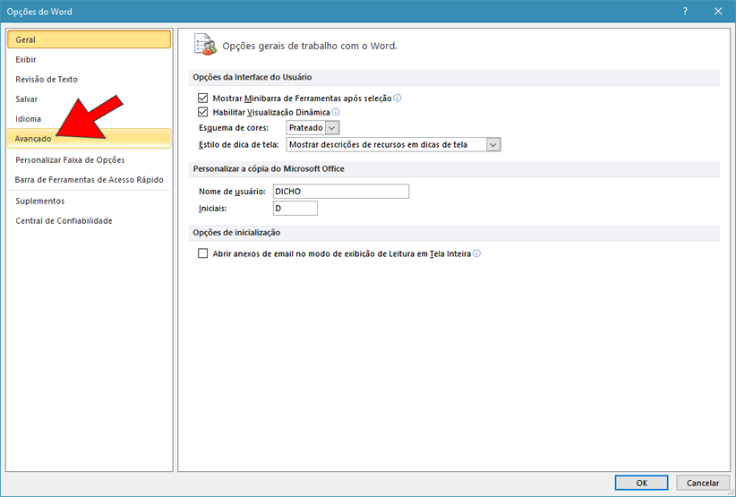 Opções do Word