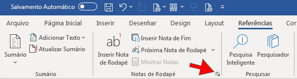 Opções de formatação de Nota de Rodapé Opções de formatação de Nota de Rodapé