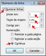 Números de linha Números de linha