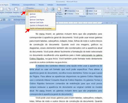 Opções de Numeração de Linhas... Opções de Numeração de Linhas...