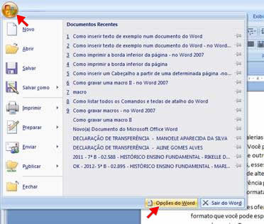 Opções do Word Opções do Word