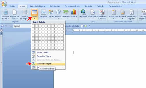 Inserir Planilha do Excel no Word Inserir Planilha do Excel no Word