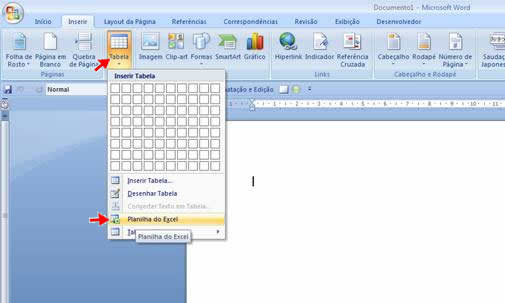 Inserir Planilha do Excel no Word