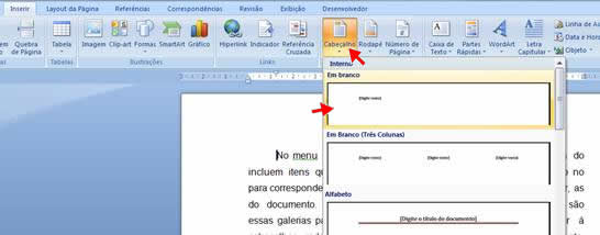 Inserir Cabeçalho Inserir Cabeçalho