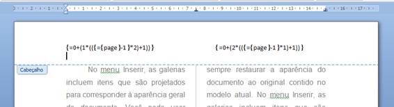 Númeração de página em colunas Númeração de página em colunas