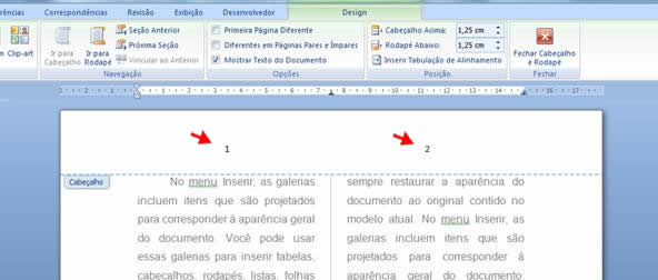 Númeração de páginas em colunas Númeração de páginas em colunas