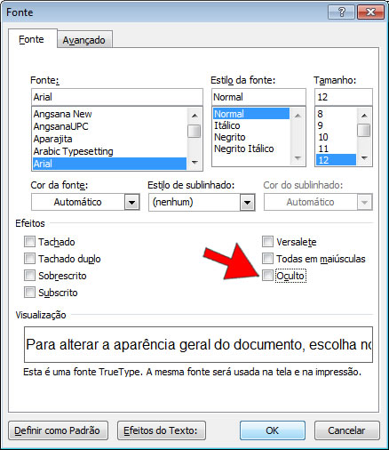 retirar o efeito de texto oculto retirar o efeito de texto oculto