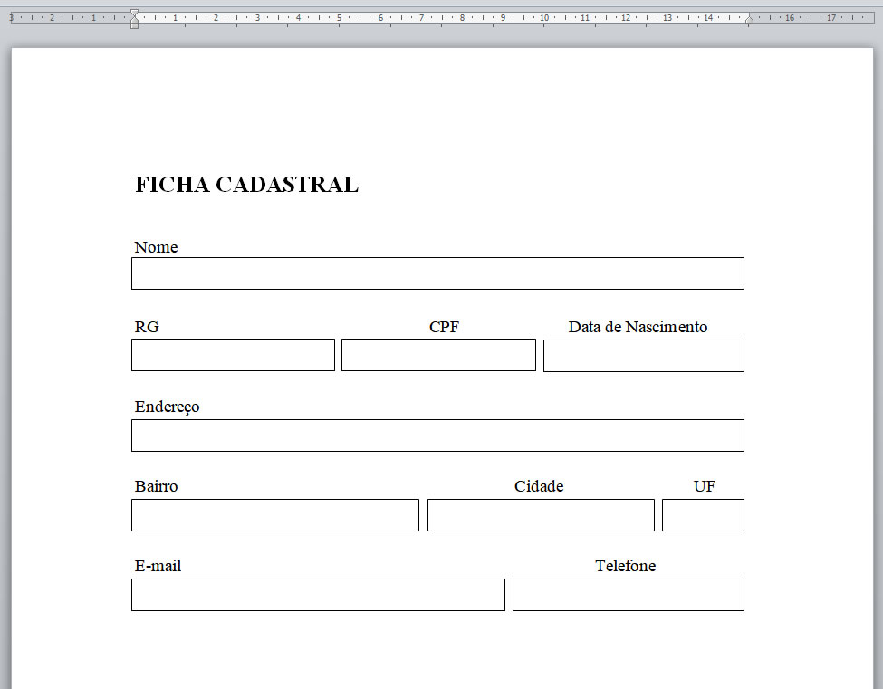 Ficha cadastral feita com Caixa de Texto