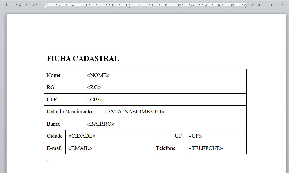 Formulário feito com Tabela Formulário feito com Tabela