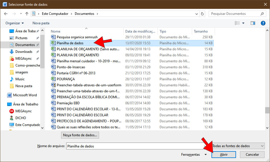 selecionar fonte de dados selecionar fonte de dados