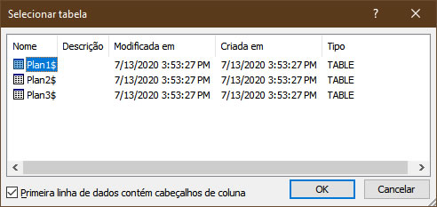 Selecionar Tabela selecionar tabela