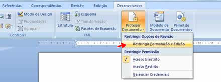 Restringir Formatação e Edição Restringir Formatação e Edição