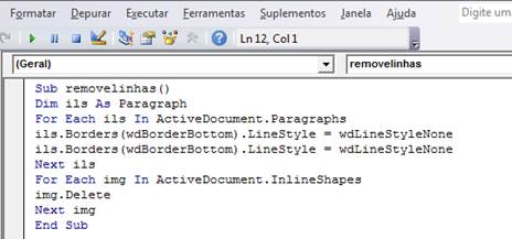 Código para remover Linhas Horizontais Código para remover Linhas Horizontais