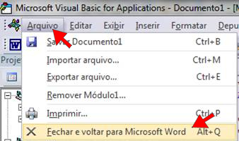 Fechar o Editor do Visual Basic