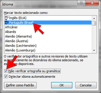 Caixa de diálogo Idioma Caixa de diálogo Idioma