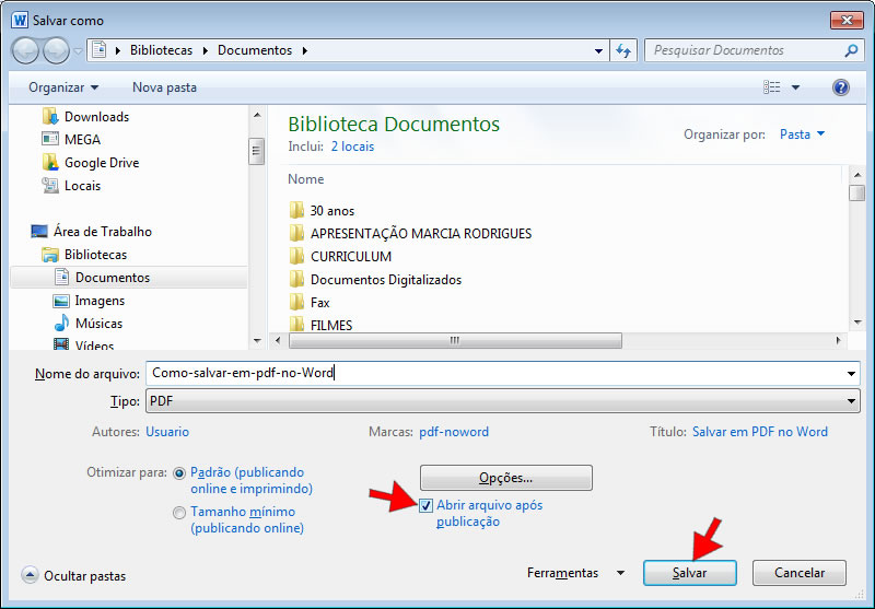 Converter em pdf no word