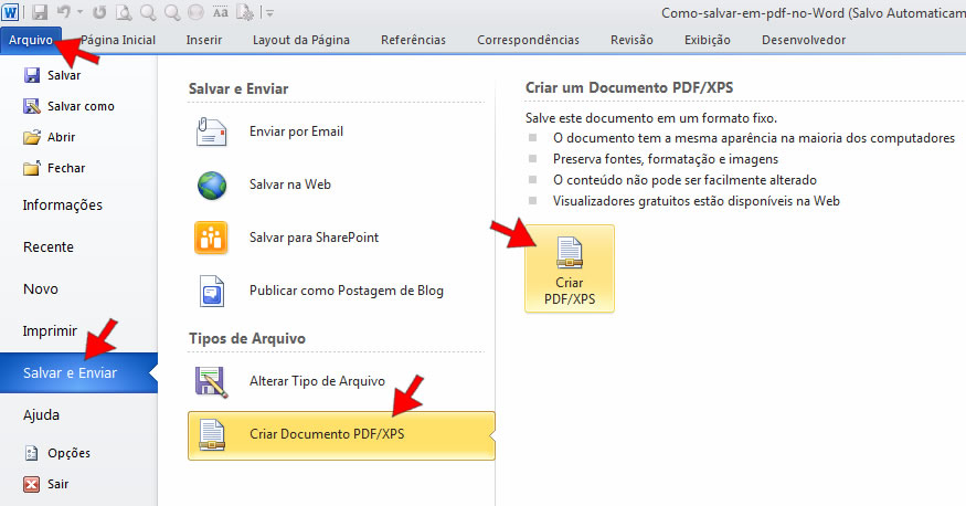 Salvar e enviar como pdf