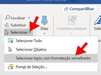 Selecionar texto com formatação semelhante