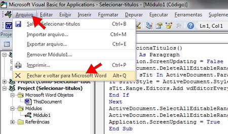 Fechar o Editor do Visual Basic