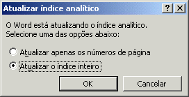 Atualizar índice analíticos Atualizar índice analítico