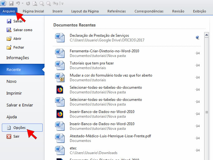 Opções do Word Opções do Word