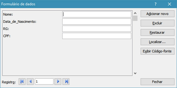 Formulário de dados do Word Formulário de dados do Word