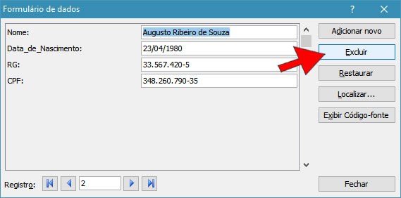 Excluir dados Excluir dados