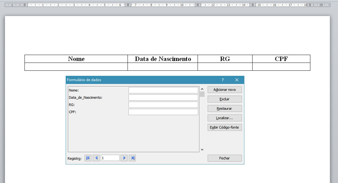 Formulrio de dados