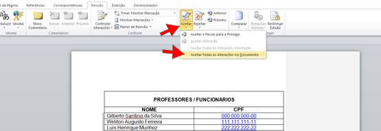 Aceitar todas as alterações do documento Aceitar todas as alterações do documento
