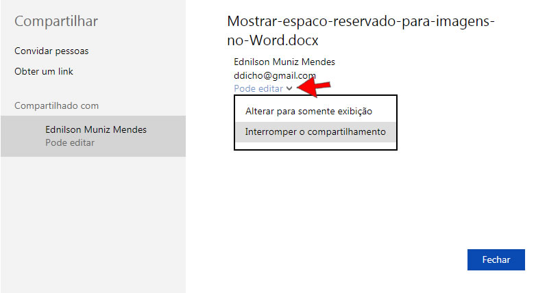 alterar a permissão de compartilhamento no Word Online alterar a permissão de compartilhamento no Word Online