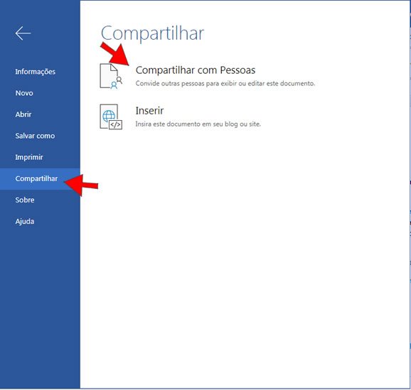 Compartilhar documento no Word Online