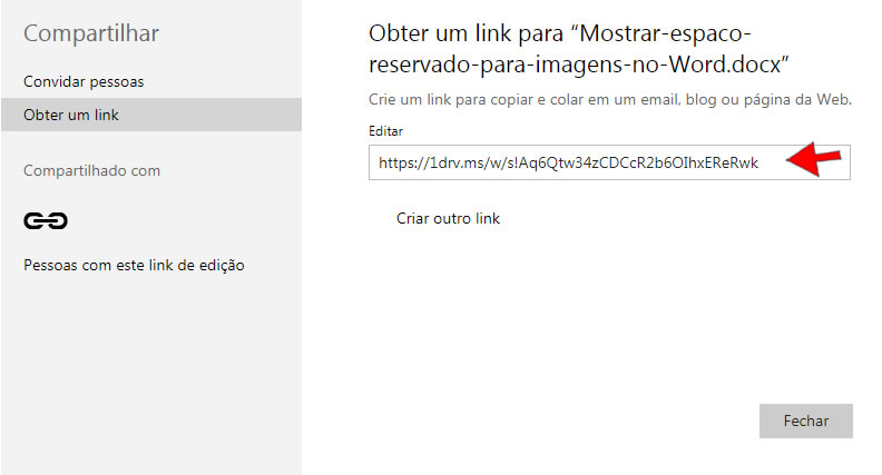 link gerado para compartilhar no Word Online link gerado para compartilhar no Word Online