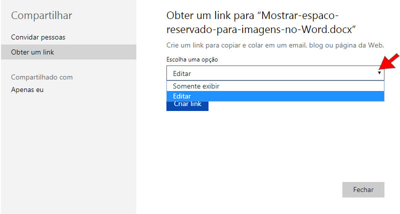 obter link de compartilhamento - permisso
