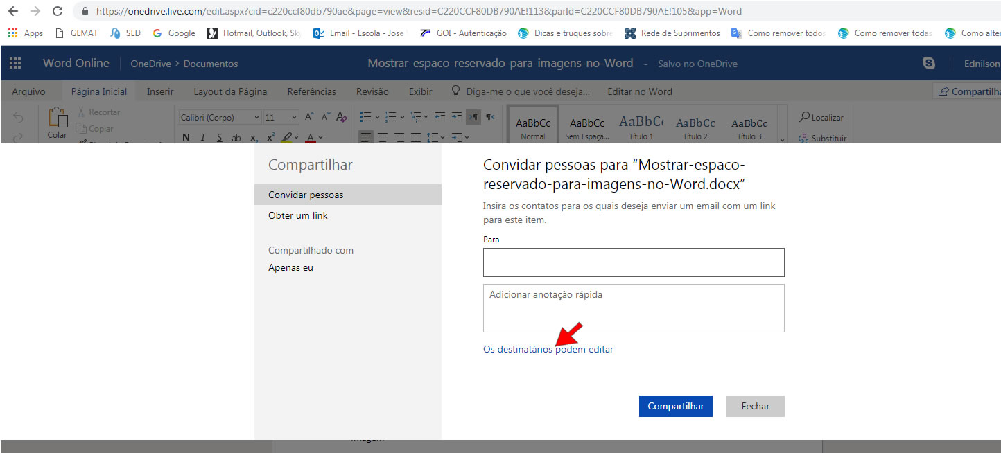Os destinatários podem editar Os destinatários podem editar