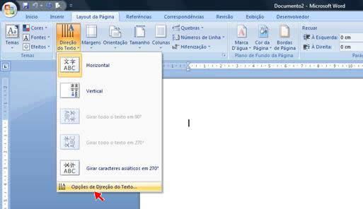 Opções de Direção do Texto Opções de Direção do Texto